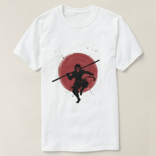 Sun Wukong Schatten Japanischer Tintenstil Krieger T-Shirt