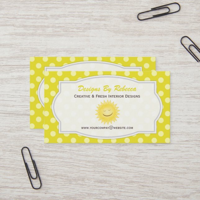 Sun & Yellow Polka Dot Business Card Visitenkarte (Vorderseite/Rückseite Beispiel)