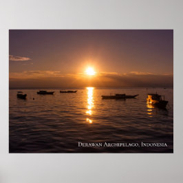 Sunbeam Sunset Rays Floating Boats Sea Twilight Poster