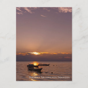 Sunbeam Sunset Rays Floating Boats Sea Twilight Postkarte