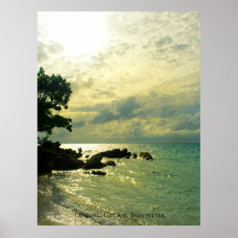 Sunbeam Sunset Sky Beach Twilight Travel Indonesie Poster