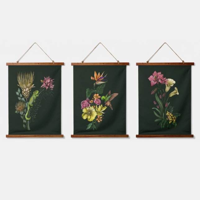 Sunbird Frog und Chameleon Tropical African Art Wandteppich Mit Holzrahmen (Dreifach)