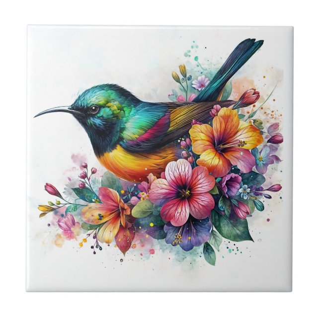 Sunbird Watercolor Art Fliese (Vorderseite)
