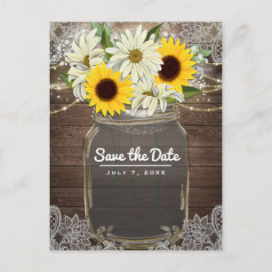 Sunblumen Daisies Mason Jar Sparkle Save the Date Ankündigungspostkarte