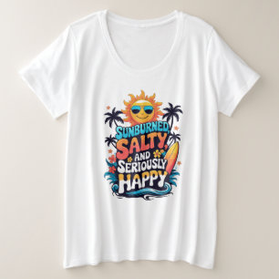Sunburned Salty and Happy - Retro Beach Vibes Große Größe T-Shirt