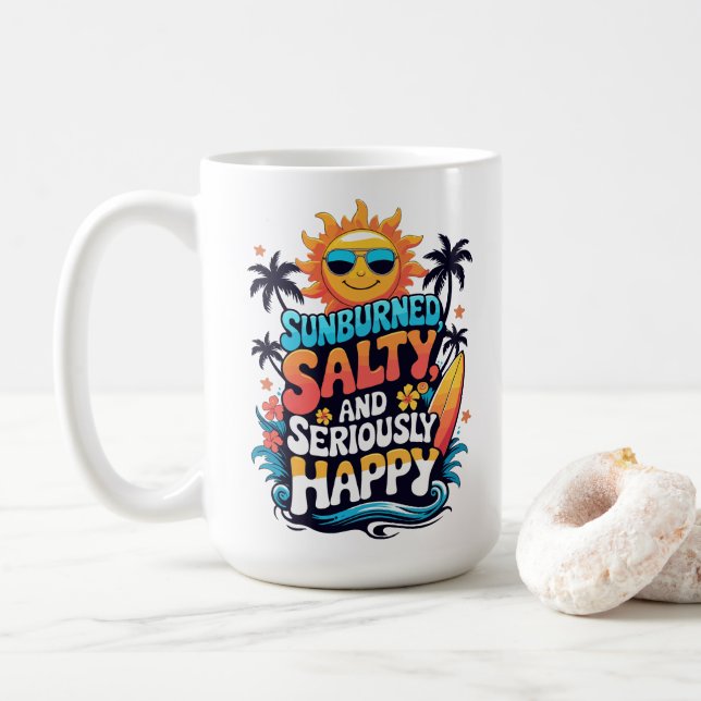 Sunburned Salty and Happy – Retro Beach Vibes Kaffeetasse (Mit Donut)