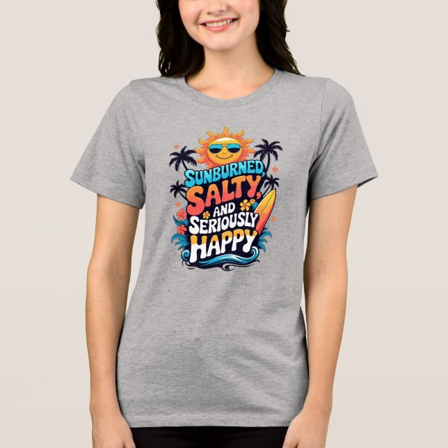 Sunburned Salty and Happy – Retro Beach Vibes Tri-Blend Shirt (Vorderseite)