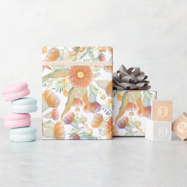 Sunburned Wattle und Eukalyptus Blooms Geschenkpapier (Babyparty)