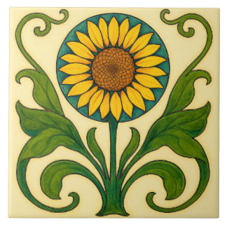 Sunburst Harmony: Nouveau Sunflower  Fliese