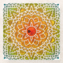 Sunburst Mandala Boho Glass Untersetzer