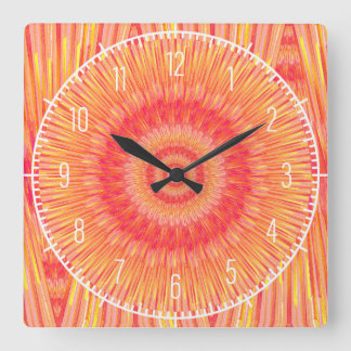 Sunburst Orange Square Wall Clock Quadratische Wanduhr