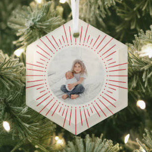 Sunburst Personalisiertes Foto   weiß und rot Ornament Aus Glas