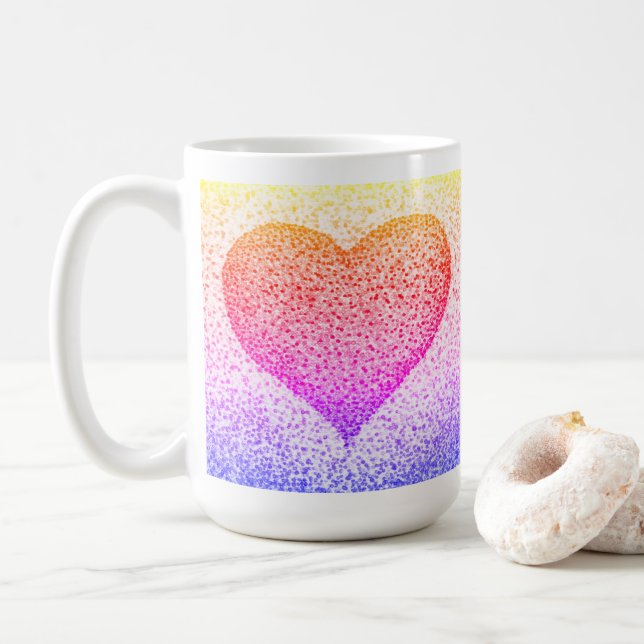 Sunburst Pointillism Herz Tasse Kaffee (Mit Donut)