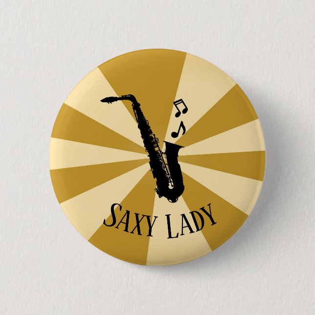 Sunburst Saxy Lady Cool Funny Music Saxophon Button (Vorderseite)