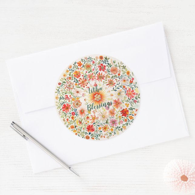 Sunburst und Floral Muster Litha Runder Aufkleber (Umschlag)