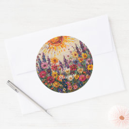 Sunburst und Floral Muster Litha Runder Aufkleber