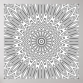 Sunburst Zigzag Mandala with Layered Line Pattern Poster