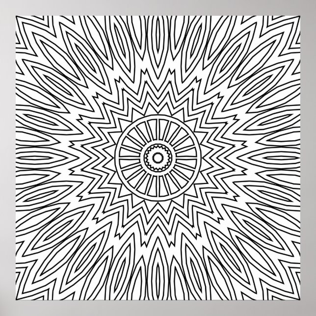 Sunburst Zigzag Mandala with Layered Line Pattern Poster (Vorne)