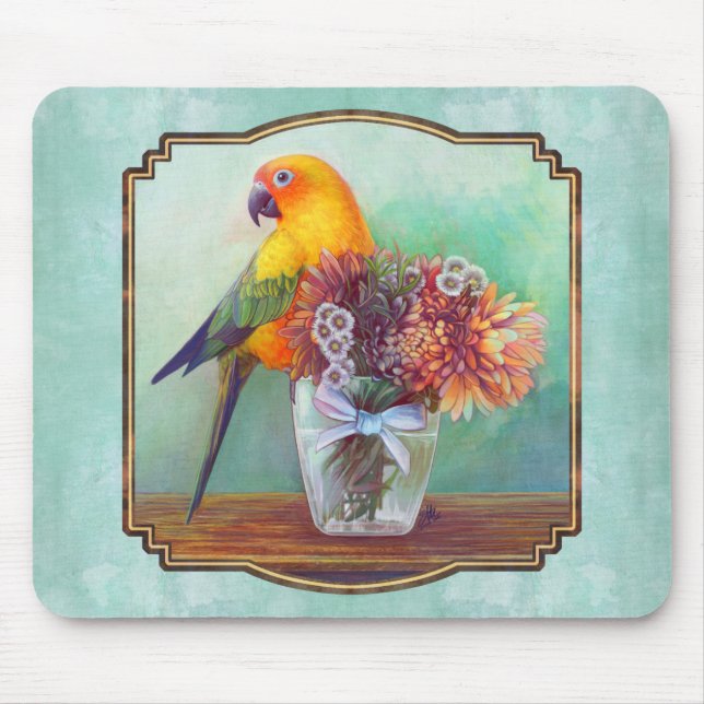 Sunconure und -Blumen Mousepad (Vorne)