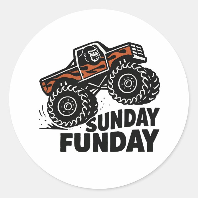 Sunday Funday Gorilla Monster Truck Funny Sticker (Vorderseite)