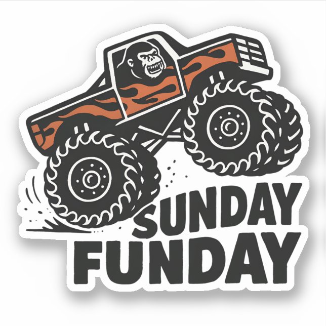 Sunday Funday Gorilla Monster Truck Funny Sticker (Vorderseite)