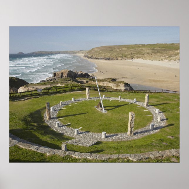 Sundial and Perran Beach, Perranporth, Cornwall Poster (Vorne)