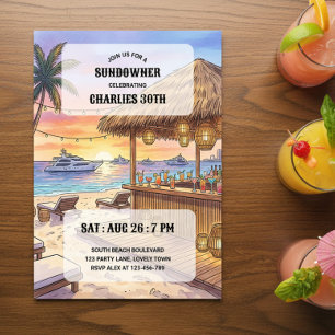 Sundowner Beach Bar Yacht Sunset 30er-Party Einladung