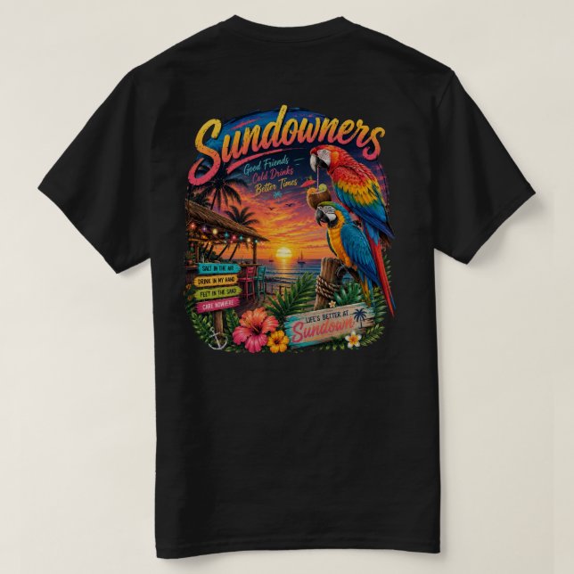 Sundowner Lebendige Farbe T-Shirt (Design Rückseite)
