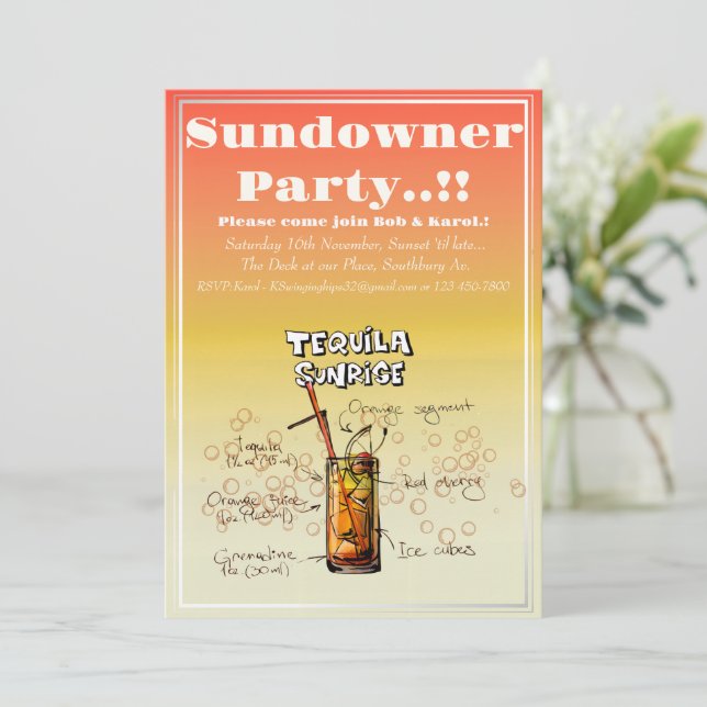 Sundowner Tequila Cocktail Party Einladung (Stehend Vorderseite)