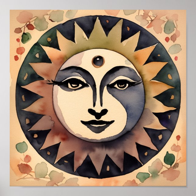 Sunface Watercolor Square Poster (Vorne)