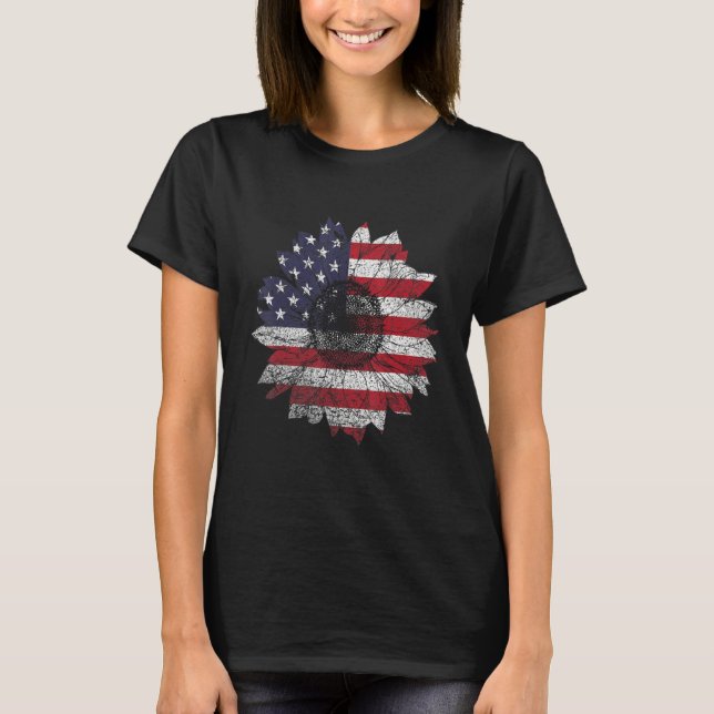 Sunflower 4th Of July  Women American Flag Patriot T-Shirt (Vorderseite)