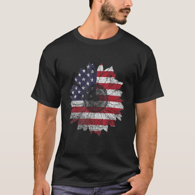 Sunflower 4th Of July  Women American Flag Patriot T-Shirt (Vorderseite)