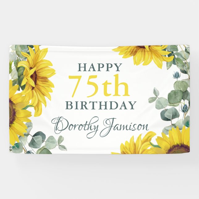 Sunflower 75th Birthday Party Banner (Horizontal)