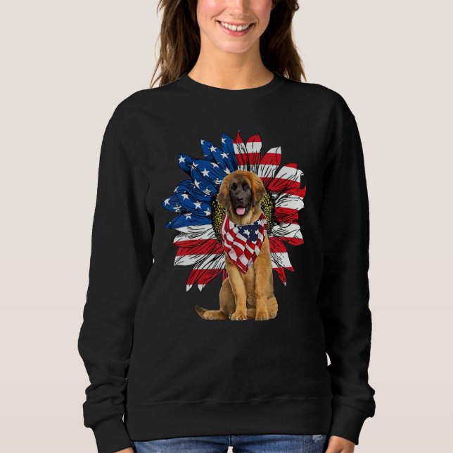 Sunflower American Flag Leonberger 4th Of July Pra Sweatshirt (Vorderseite)