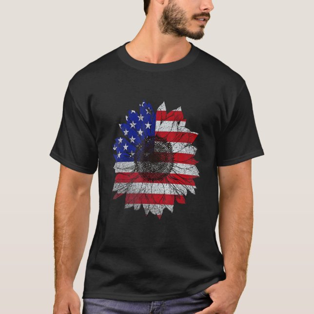 Sunflower American For Women Flower Graphic Flag V T-Shirt (Vorderseite)