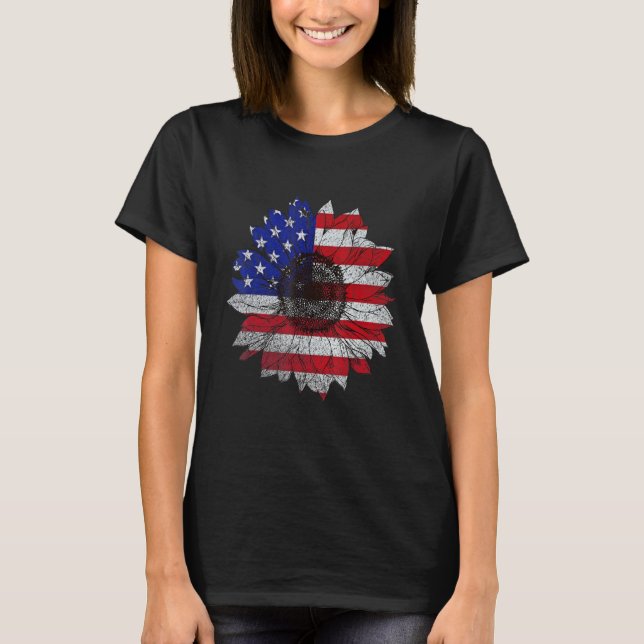 Sunflower American For Women Flower Graphic Flag V T-Shirt (Vorderseite)