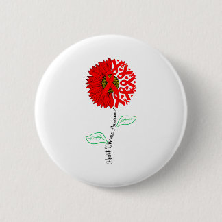 Sunflower &amp; Red Ribbons Flying Out Heart Disea Button