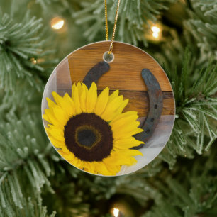 Sunflower and Horseshoe Country Western Wedding Keramikornament