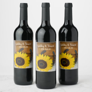 Sunflower and Horseshoe Country Western Wedding Weinetikett