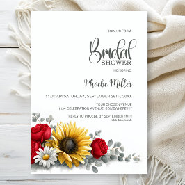 Sunflower and Red Rose Floral Bridal Shower Einladung