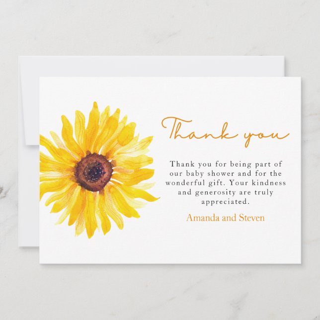 Sunflower Baby Shower Thank You Card Dankeskarte (Vorderseite)