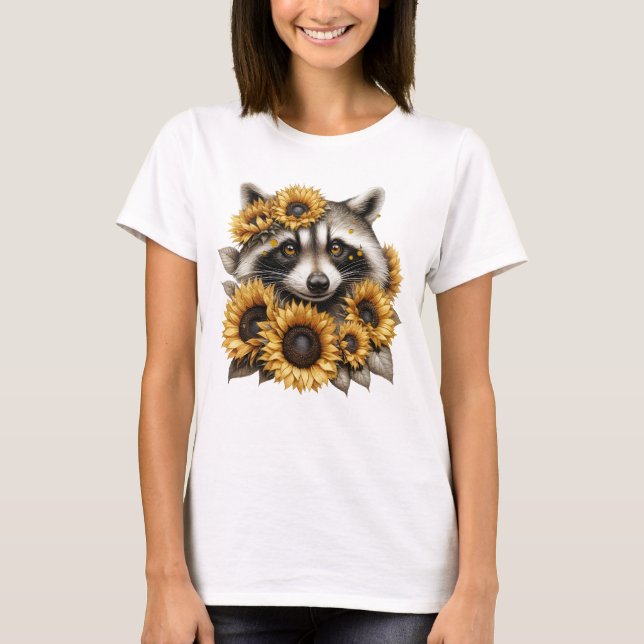 Sunflower Bandit – Cute Raccoon Woodland T-Shirt (Vorderseite)