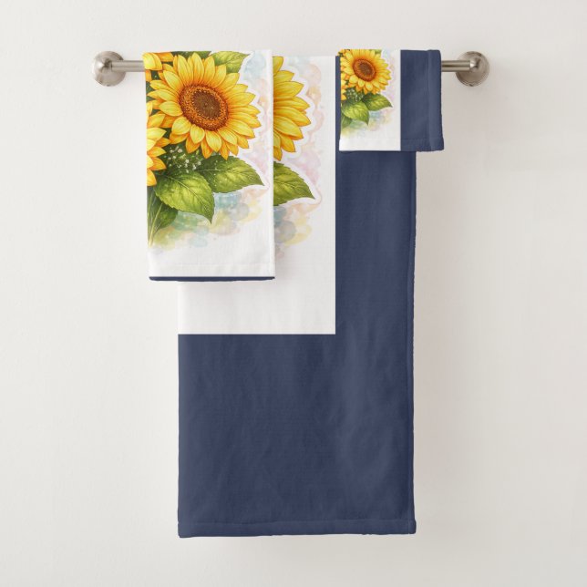 Sunflower Bath Towel Set Watercolor (Insitu)