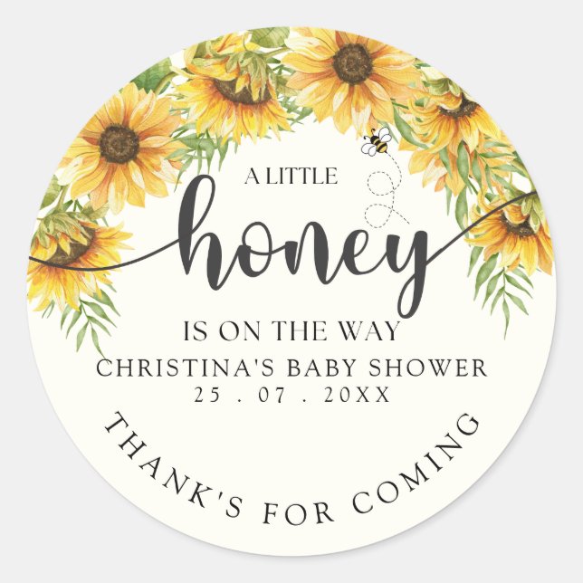 Sunflower Bee Baby Shower Gender Neutral Runder Aufkleber (Vorderseite)