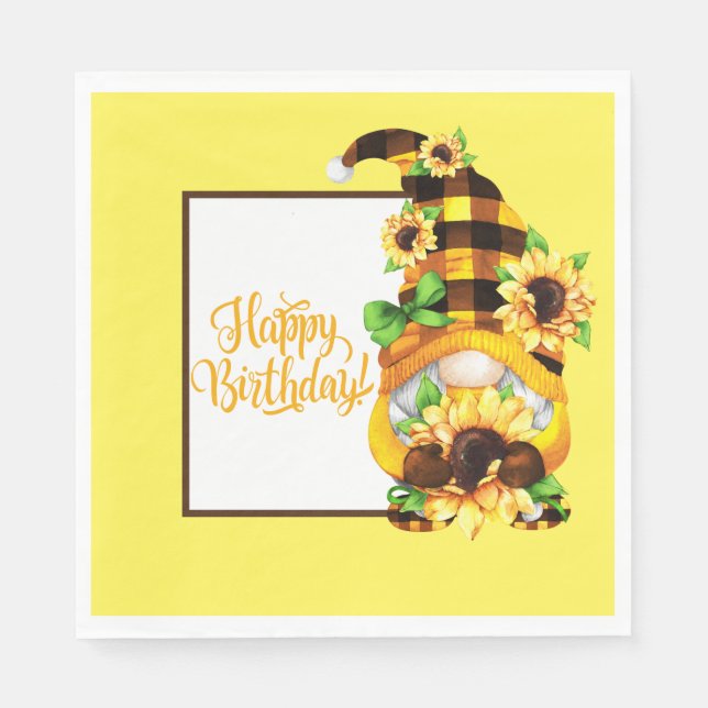 Sunflower Birthday Gnome Serviette (Vorderseite)