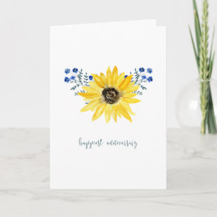 Sunflower & Blue Flowers Anniversary Card Karte