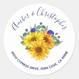 Sunflower Blue Rose Hochzeitadresse Umschlag Aufkl Runder Aufkleber