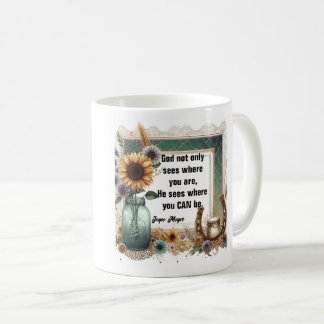 Sunflower Boot Mug, "God Sees Where You Can Be" Kaffeetasse