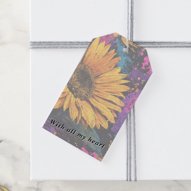 Sunflower Botanical Acrylic Painted Floral Geschenkanhänger (Von Creator hochgeladen)