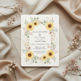 Sunflower Botanical Rustic Wedding Invitation Einladung